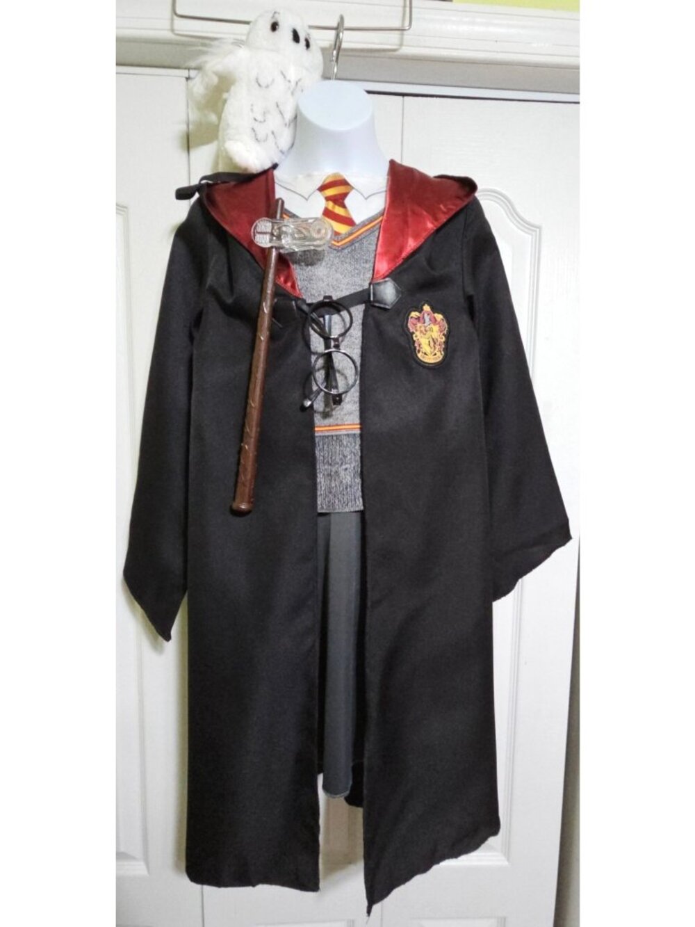 Harry Potter Hermione Costume Girls 7-8 Dress Robe Cloak Wand Hedwig Plush